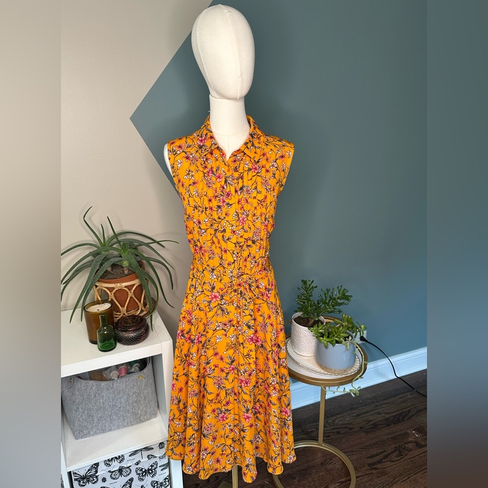 🍊 Nanette Lepore Orange Floral Pintuck Midi Dress Kentucky Derby– Size 10 - Picture 2 of 16